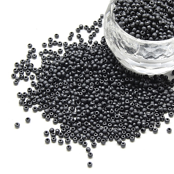 12/0 Grade A Round Glass Seed Beads, Metallic Colours, Matte Style, Black Plated, 12/0, 2x1.5mm, Hole: 0.8mm, about 30000pcs/bag