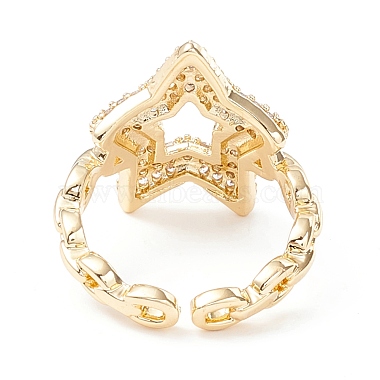 Clear Cubic Zirconia Open Star Cuff Ring(KK-D067-39G-RS)-3