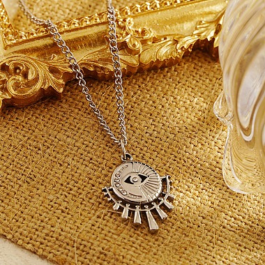 Stainless Steel Eye Pendant Necklaces with Cubic Zirconia for Women(QV4000-2)-2