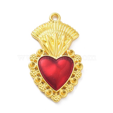 Golden FireBrick Heart Alloy+Enamel Pendants