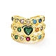 Красочное кольцо-манжета с сердцем из кубического циркония(X-RJEW-C061-03G)-2
