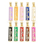 Brass Enamel Pendants, Rectangle with Word Charms, Real 18K Gold Plated, Mixed Color, 29x6.5x3mm, Hole: 6x4mm(KK-A297-08G)