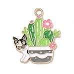 Small Potted Plant with Dog Alloy Enamel Pendants, Golden, Cactus, 26.5x23x1mm, Hole: 2mm(X-ENAM-I083-01KCG-06)