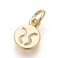 Brass Charms, Lead Free & Cadmium Free, Flat Round with Constellations, Golden, Taurus, 9.5x7x1mm, Hole: 3mm(ZIRC-E152-39H-G-RS)