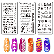 Stainless Steel DIY Nail Art Templates, Template Tool, Rectangle, Mixed Shapes, 12x6cm, 3pcs/set(MRMJ-WH0092-016)