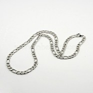 Figaro Chain Necklace for Men, 304 Stainless Steel Necklaces, with Lobster Claw Clasps, Stainless Steel Color, 23.6 inch(60cm)(NJEW-F027-03-7mm)