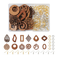 DIY Geometry Drop Earring Making Kit, Including Rhombus & Teardrop & Vortex Natural Walnut Wood Pendants, Brass Earring Hooks & 
Jump Rings, Mixed Color, 144Pcs/box(DIY-TA0003-79)