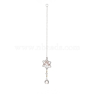 Teardrop Acrylic Beads Big Pendant Decorations, Hanging Sun Catchers, with Rose Quartz Chips Beads, Tree of Life, Star, 373mm(HJEW-D029-01P-B)