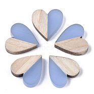 Resin & Wood Two Tone Cabochons, Heart, Cornflower Blue, 15x14.5x3mm(RESI-R425-04A)