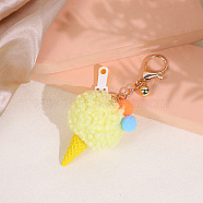 Wool Ice Cream Pendant Keychain, with Iron Findings, Light Khaki, 14cm(KEYC-PW0002-064C)