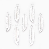 Tibetan Style Alloy Pendants, Lead Free and Cadmium Free, Feather, Silver, 45.5x11x2.5mm, Hole: 2mm(K08SP021)