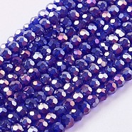 Faceted(32 Facets) Round Electroplate AB Color Plated Glass Beads Strands, Blue Violet, about 3mm in diameter, hole: 1mm(X-EGLA-D021-67)