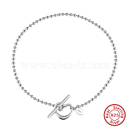 925 Sterling Silver Anklet, Ball Chains, Heart , Real Platinum Plated, 9-1/8 inch(23cm)(AJEW-Z029-06P)