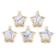 Brass Connector Charms, with Synthetic Turquoise, Cadmium Free & Nickel Free & Lead Free, Real 18K Gold Plated, Star, Creamy White, 17x15.5x3mm, Hole: 1.2mm(KK-N233-173B-01A)