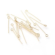 304 Stainless Steel Eye Pins, Real 18k Gold Plated, 25x3mm, Hole: 1.8mm, Pin: 0.7mm(STAS-G205-02C-G)