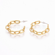 Semicircular Brass Cable Chain Stud Earrings, Half Hoop Earrings, with 925 Sterling Silver Pin and Plastic Ear Nuts, Long-Lasting Plated, Matte Gold Color, 30x6mm, Pin: 0.7mm(EJEW-E196-07MG)