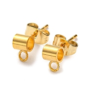 201 Stainless Steel Stud Earring Findings, with 304 Stainless Steel Pin & Horizontal Loops & Friction Ear Nuts, Column Tube, Real 24K Gold Plated, 6.8x4x4mm, Hole: 1.6mm, Inner Diameter: 2.7mm, Pin: 0.8mm(STAS-B045-16A-G)