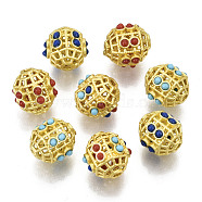 Brass Beads, with Resin, Hollow, Column, Matte Style, Matte Gold Color, Mixed Color, 10.5x10x9mm, Hole: 1.5mm(KK-N238-025)