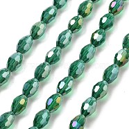 Transparent Electroplate Glass Beads Strands, Faceted, Oval, Green, 8.5x5.5mm, Hole: 1.2mm, about 70pcs/strand, 20.87~23.23''(53~59cm)(EGLA-A037-T6x8mm-B15)