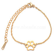 201 Stainless Steel Link Bracelets, with Cable Chains and Lobster Claw Clasps, Dog Paw Prints, Golden, 6 inch~6-3/4 inch(15~17cm), 1.5mm(STAS-T040-JN020-2)
