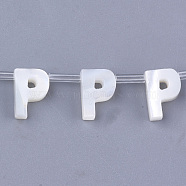 Sea Shell Beads, Top Drilled Beads, Letter, Letter.P, 10x7x3mm, Hole: 0.8mm(X-SHEL-T012-60P)