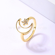 Natural Shell Open Cuff Ring, Golden Stainless Steel Finger Ring, Moon, Inner Diameter: 16~18mm(YD7798-2)