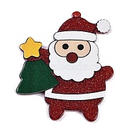 Christmas Theme Acrylic Pendants, with Glitter Power, Santa Claus, 44.5x38.5x2.4mm, Hole: 1.8mm(OACR-Q100-01D)