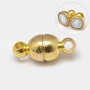 Round Brass Magnetic Clasps with Loops, N35 Grade Strong Magnet, Oval, Golden, 11x5mm, Hole: 1mm(KK-D331-G)