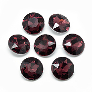 Pointed Back Glass Rhinestone Cabochons, Back Plated, Faceted, Flat Round, Dark Red, 8x3.5mm(RGLA-T029-8mm-18)