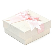 Square Cardboard Jewelry Set Box, with Polyester Bowknot Lid, Jewelry Storage Case with Velvet Sponge Inside, for Necklaces, Earrings, Rings, Pink, 7.5x7.4x4.2cm(X1-CBOX-Q038-01B)