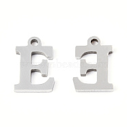 201 Stainless Steel Charms, Alphabet, Letter.E, 9x6x1mm, Hole: 1mm(STAS-N091-176E-P)