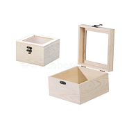 Wooden Storage Boxes, with Clear Glass Flip Cover & Iron Clasp, Square, PapayaWhip, 15x15x10cm(WOCR-PW0001-049A-04)
