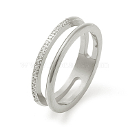 Ion Plating(IP) 304 Stainless Steel Rings, with Cubic Zirconia, Stainless Steel Color, 5.1mm, US Size 6 3/4(17.1mm)(RJEW-K268-04P)