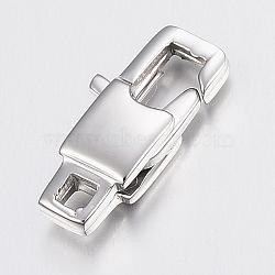 304 Stainless Steel Lobster Claw Clasps, Rectangle, Stainless Steel Color, 15x7x3mm, Hole: 2mm(A-STAS-K167-03P)