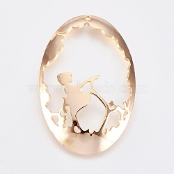 Brass Pendants, Nickel Free, Oval with Girl, Real 18K Gold Plated, 45x30x1mm, Hole: 1.8mm(KK-K230-04G-NF)