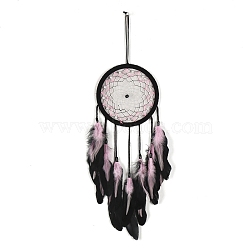 Cotton Woven Net/Web with Feather Hanging Decorations, for Home Office Decoration, Black, 510mm(PW-WG92DC0-02)