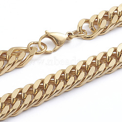 Men's 304 Stainless Steel Diamond Cut Cuban Link Chain Necklaces, with Lobster Claw Clasps, Golden, 24 inch(61cm)(NJEW-L173-002D-G)