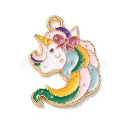 Alloy Enamel Pendants, Unicorn Charm, Golden, Colorful, 23x19x1.5mm, Hole: 1.8mm(ENAM-R147-05G)