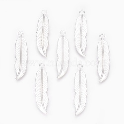Tibetan Style Alloy Pendants, Lead Free and Cadmium Free, Feather, Silver, 45.5x11x2.5mm, Hole: 2mm(K08SP021)