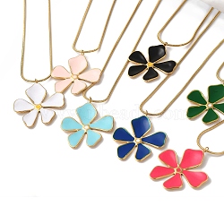 Golden Ion Plating(IP) 304 Stainless Steel Enamel Flower Pendant Necklaces, Round Snake Chain Necklaces for Women, Golden, Mixed Color, 16.61 inch(42.2cm)(NJEW-K274-01G)