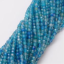 Natural Agate Bead Strands, Dyed, Faceted, Round, Cyan, 4mm, Hole: 0.8mm, about 90~92pcs/strand, 14 inch(G-G882-4mm-A02-4)