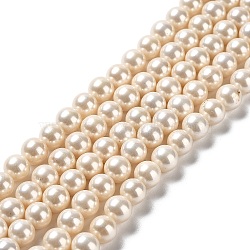 Shell Pearl Bead Strands, Rainbow Plated, Grade A, Round, PeachPuff, 6mm, Hole: 1mm, about 62pcs/strand, 16 inch(BSHE-L025-08-6mm-01)