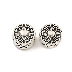 Rack Plating Alloy European Beads, Large Hole Beads, Cadmium Free & Nickel Free & Lead Free, Flower with Heart, Antique Silver, 11x8.5mm, Hole: 4.8mm(FIND-B034-26AS)