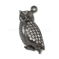 Rack Plating Brass Micro Pave Cubic Zirconia Pendants, Long-Lasting Plated, Lead Free & Cadmium Free, Owl Charms, Gunmetal, 22x9.5x4.5mm, Hole: 1.5mm(KK-L224-056B)