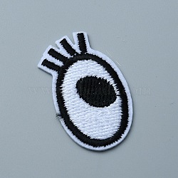 Single Eye Polyester Embroidery Cloth Iron on/Sew on Patches, Costume Accessories, Black & White, 41.5~42x23.5x1mm(PATC-WH0001-117A)