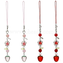 2Pcs Acrylic & Glass Mobile Straps, Strawberry, Mixed Color, 147mm(HJEW-YW00191)
