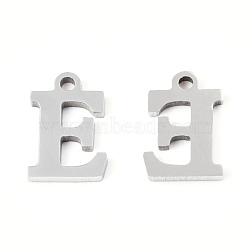 201 Stainless Steel Charms, Alphabet, Letter.E, 9x6x1mm, Hole: 1mm(STAS-N091-176E-P)