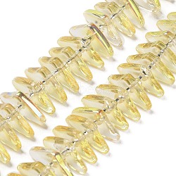 Electroplate Glass Beads Strands, Triangle, Light Khaki, 9x15.5~16x2.8~3mm, Hole: 1mm, about 119~131pcs/strand, 24.21''~24.41''(61.5~62cm)(GLAA-K061-04A-HP01)