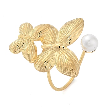 304 Stainless Steel Rings, with Imitation Pearl, Butterfly, Inner Diameter: 20mm