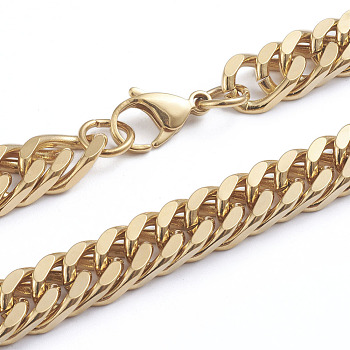 Men's 304 Stainless Steel Diamond Cut Cuban Link Chain Necklaces, with Lobster Claw Clasps, Golden, 24 inch(61cm)